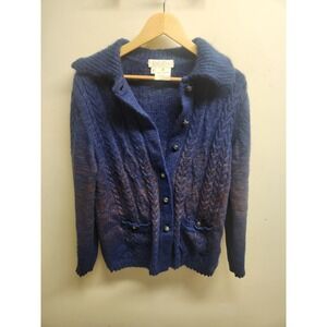 Escada Margaretha Ley Blue Cable Knit Wool Blend Cardigan Sweater‎ Size 42